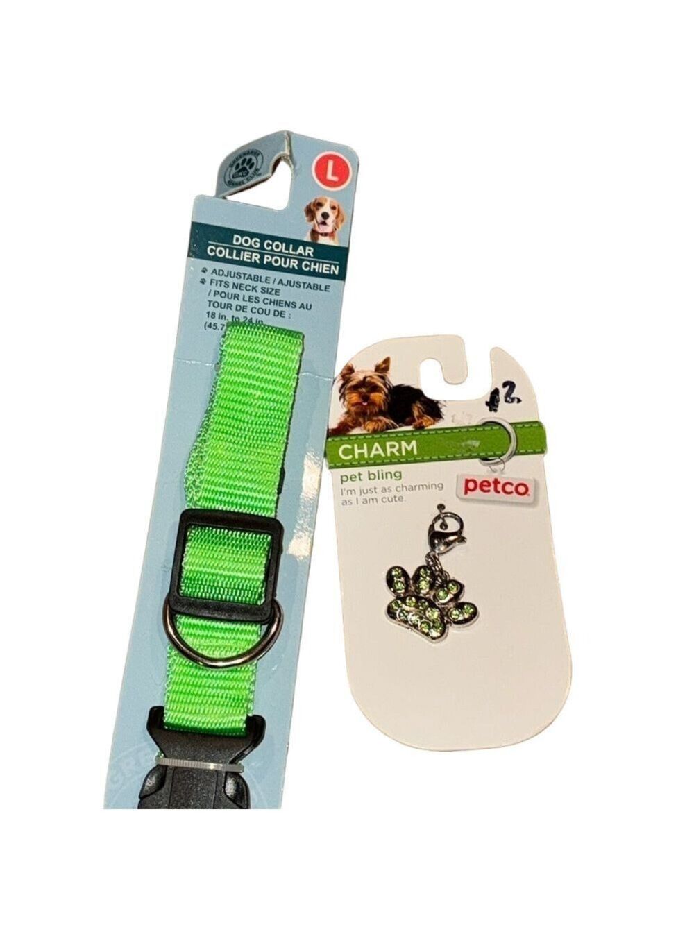 NWT Large Green Dog Collar and Petco Bling Charm